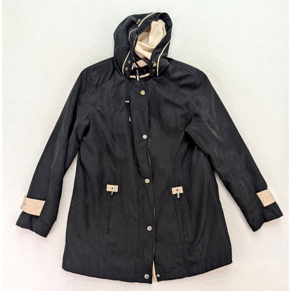 Studio Works Women's Jacket Coat Size M Black Removable Hood Zip Pockets
